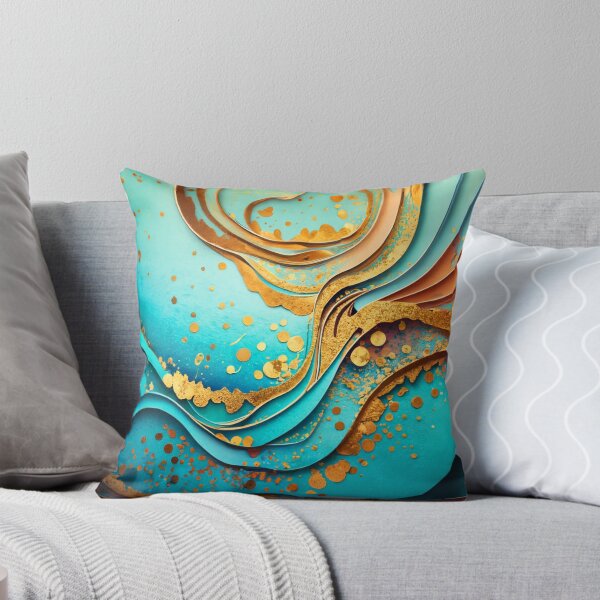 Aperçu de l'œuvre Effet De Vagues Splash Dorées Motif Abstrait Sarcelle Et Doré créée et vendue par Moonsiess.