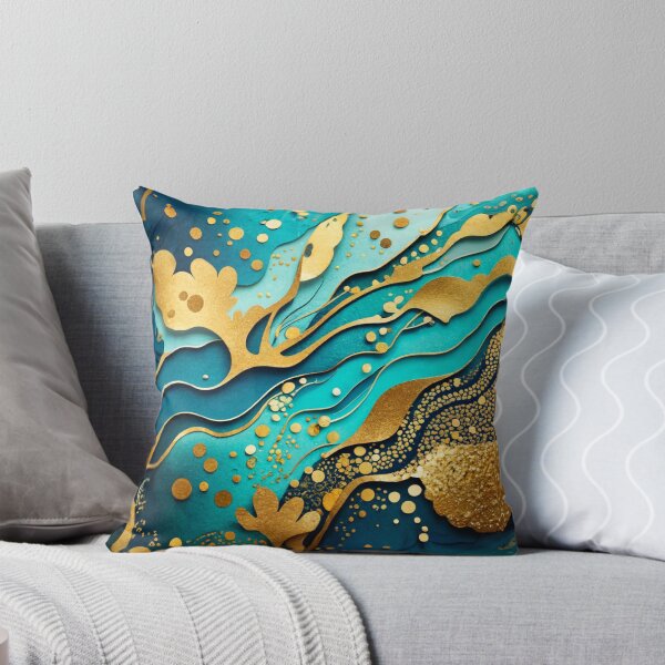 Aperçu de l'œuvre Peinture Abstraite Effet De Vagues Splash Motif Sarcelle Et Doré créée et vendue par Moonsiess.