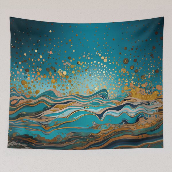 Item preview, Abstract River Teal And Golden Rain Pattern Foamy Waves Dots designed and sold by Moonsiess.