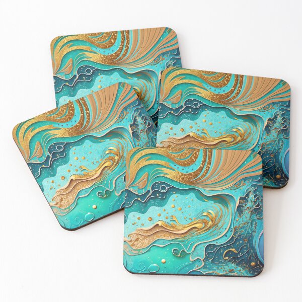 Item preview, Abstract Teal And Golden Pattern Splash Waves Golden Glitter Effect designed and sold by Moonsiess.