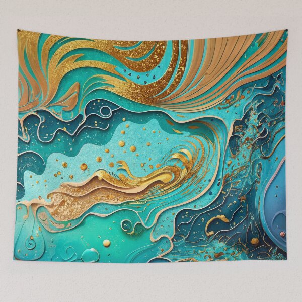 Item preview, Abstract Teal And Golden Pattern Splash Waves Golden Glitter Effect designed and sold by Moonsiess.