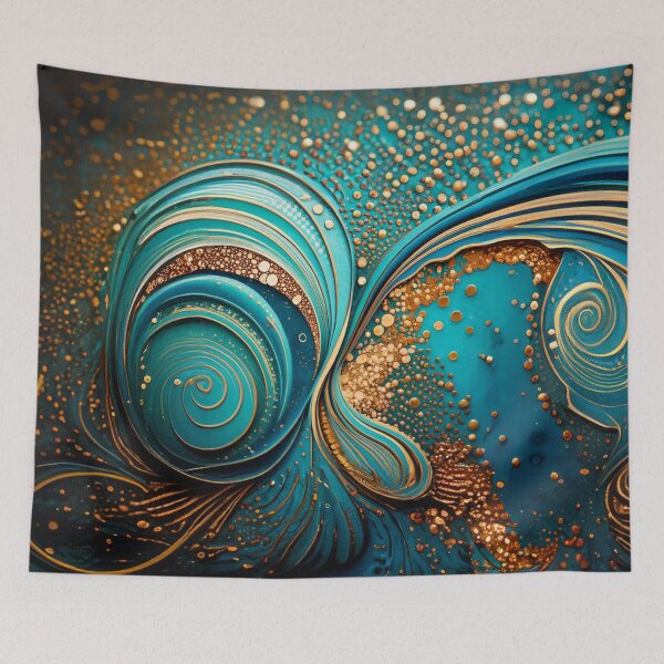 Item preview, Mysterious Abstract Teal And Golden Pattern Golden Splash Glitter Effect designed and sold by Moonsiess.