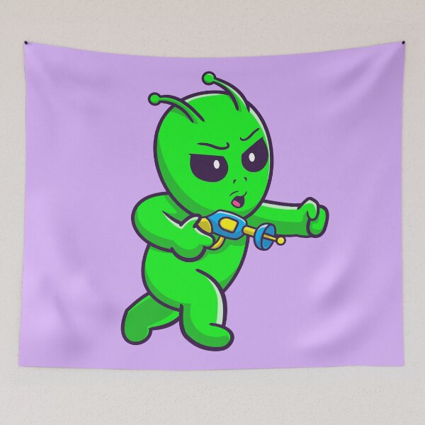 Item preview, Cute Alien with Space Gun Cartoon Vector Icon designed and sold by hjian8219.
