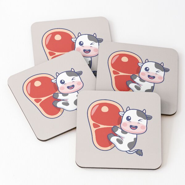Item preview, Cute Cow with Hanging Meat Steak Cartoon Vector Icon designed and sold by hjian8219.