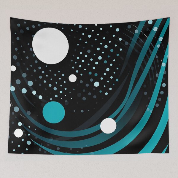 Item preview, Elegant Abstract Fusion - Sleek Lines Meets Polka Dots in Black & Blue designed and sold by PaintbrushPlace.