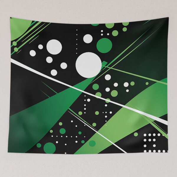 Item preview, Timeless Elegance: Green & Black Abstract Lines and Polka Dots Fusion designed and sold by PaintbrushPlace.