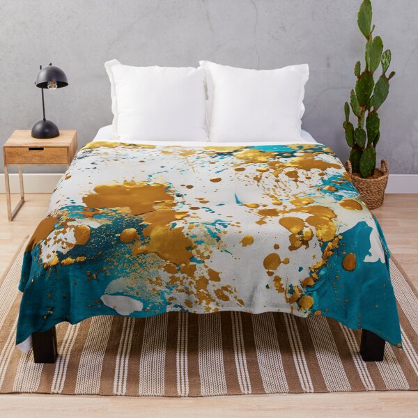Item preview, Abstract Teal And Golden Pattern White Golden Splash Splatter Paint Effect designed and sold by Moonsiess.
