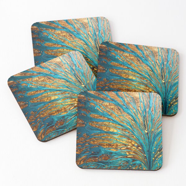 Item preview, Abstract Teal And Golden Pattern  Beautiful Teal Leaves designed and sold by Moonsiess.