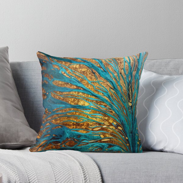Item preview, Abstract Teal And Golden Pattern  Beautiful Teal Leaves designed and sold by Moonsiess.