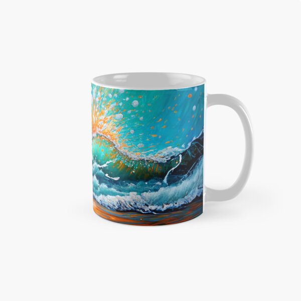 Item preview, Watercolor Painting of Teal And Golden Sea Wave Splash designed and sold by Moonsiess.