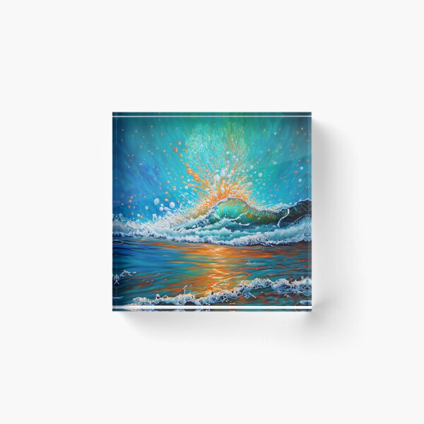 Item preview, Watercolor Painting of Teal And Golden Sea Wave Splash designed and sold by Moonsiess.