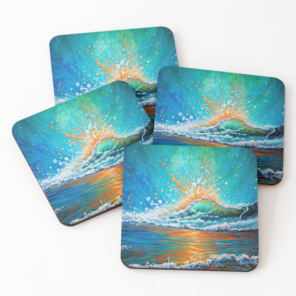 Item preview, Watercolor Painting of Teal And Golden Sea Wave Splash designed and sold by Moonsiess.