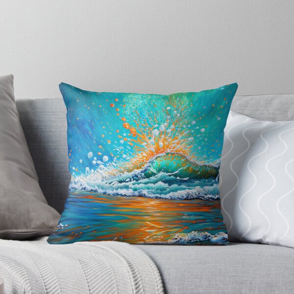 Item preview, Watercolor Painting of Teal And Golden Sea Wave Splash designed and sold by Moonsiess.