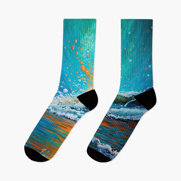Item preview, Watercolor Painting of Teal And Golden Sea Wave Splash designed and sold by Moonsiess.