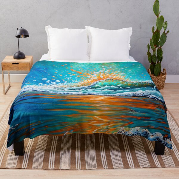 Item preview, Watercolor Painting of Teal And Golden Sea Wave Splash designed and sold by Moonsiess.