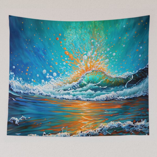 Item preview, Watercolor Painting of Teal And Golden Sea Wave Splash designed and sold by Moonsiess.