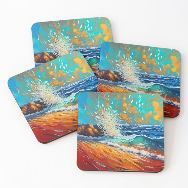 Item preview, Watercolor Ocean Waves crashing on shore Teal And Golden Pattern designed and sold by Moonsiess.
