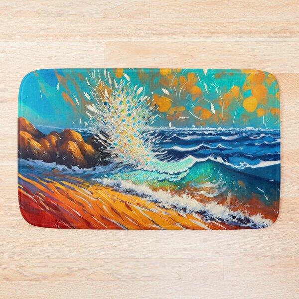 Item preview, Watercolor Ocean Waves crashing on shore Teal And Golden Pattern designed and sold by Moonsiess.