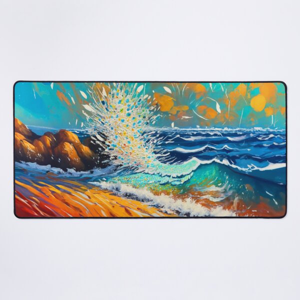 Item preview, Watercolor Ocean Waves crashing on shore Teal And Golden Pattern designed and sold by Moonsiess.