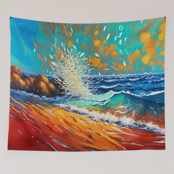 Item preview, Watercolor Ocean Waves crashing on shore Teal And Golden Pattern designed and sold by Moonsiess.