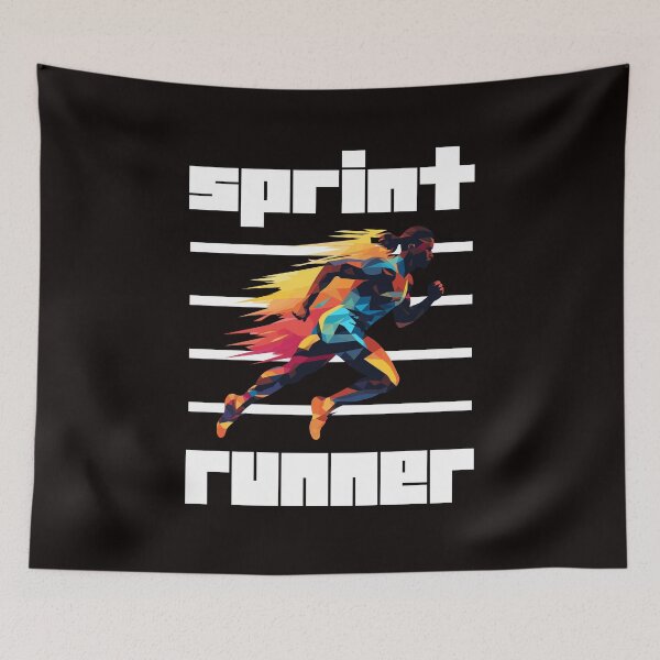 Item preview, Colorful Silhouette of an Athletic Sprint runner on fire, White lines designed and sold by Moe-Hagag.