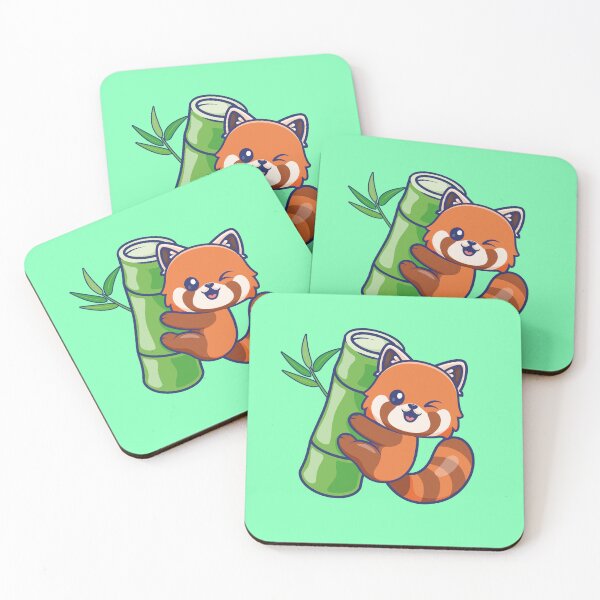 Item preview, Cute Red Panda Hanging from Bamboo Cartoon Vector Icon designed and sold by hjian8219.