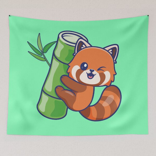 Item preview, Cute Red Panda Hanging from Bamboo Cartoon Vector Icon designed and sold by hjian8219.