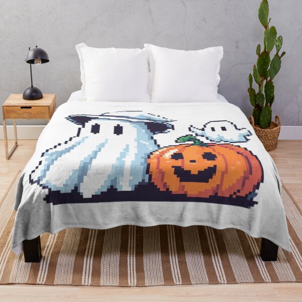 Item preview, A happy pumpkin, next to a ghost with a hat and a mini-ghost designed and sold by Buy Daddy⭐.
