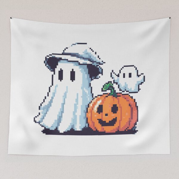 Item preview, A happy pumpkin, next to a ghost with a hat and a mini-ghost designed and sold by Buy  Daddy⭐.