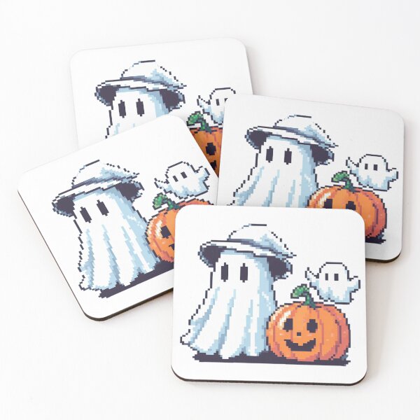 Item preview, A happy pumpkin, next to a ghost with a hat and a mini-ghost designed and sold by Buy  Daddy⭐.