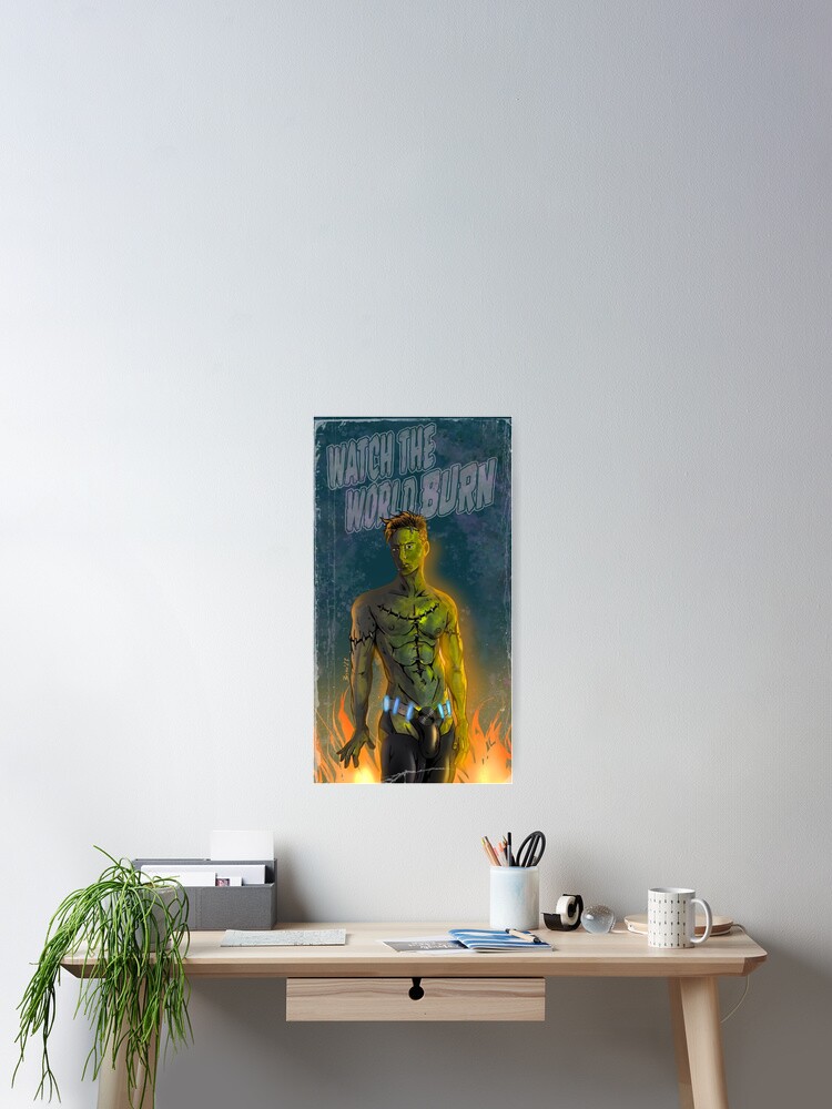 Thumbnail 1 of 3, Poster, Watch the World Burn - All Boy Monsters Frankenstein designed and sold by cerealcreatures.