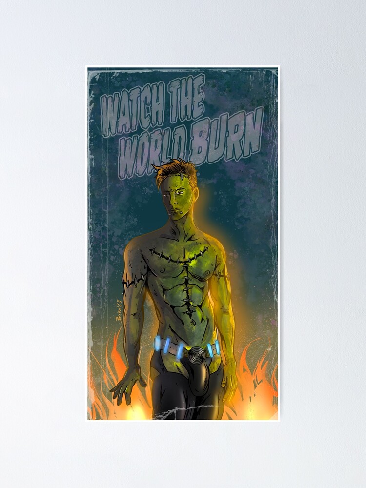 Thumbnail 2 of 3, Poster, Watch the World Burn - All Boy Monsters Frankenstein designed and sold by cerealcreatures.