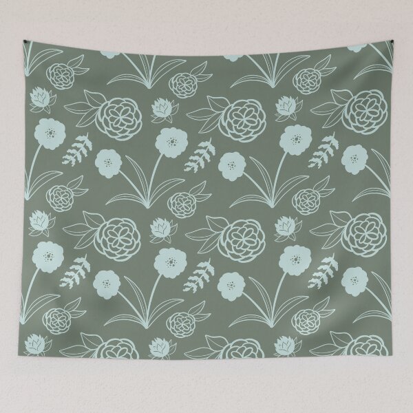 Item preview, Moss Green Floral Pattern designed and sold by makell-creates.