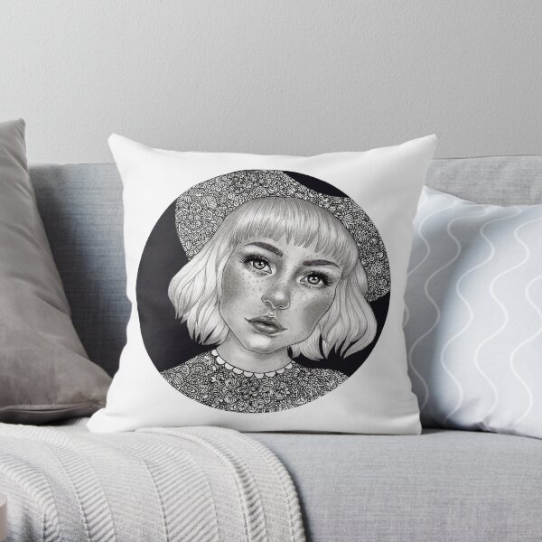 Girl with hat Throw Pillow