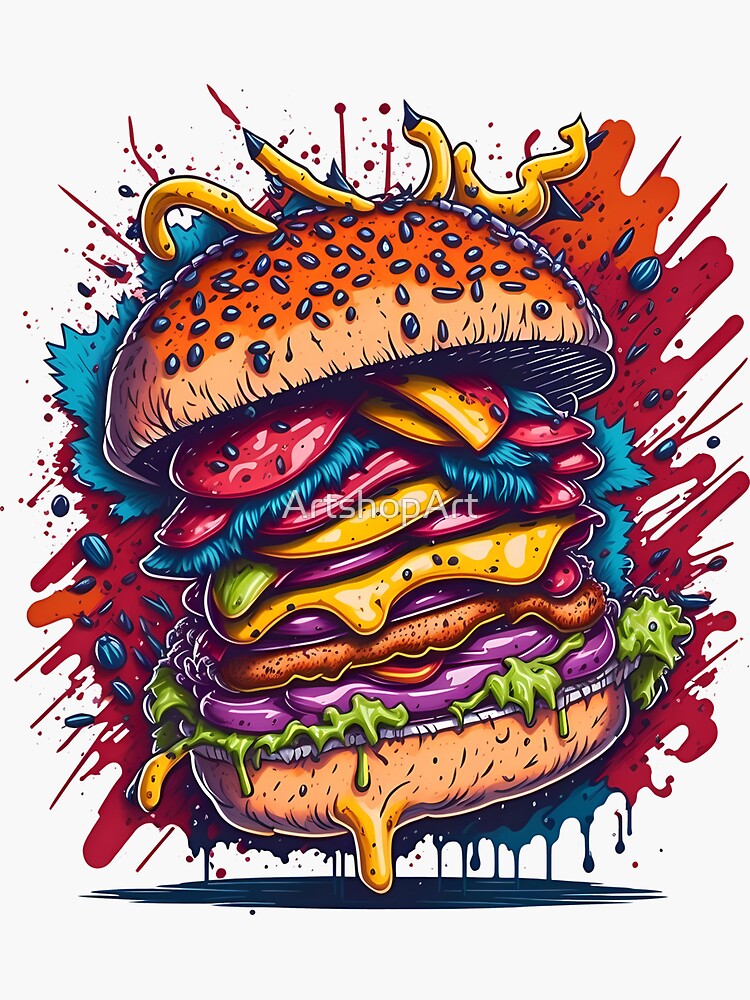 Cute burger. Hamburger fast food. | Sticker