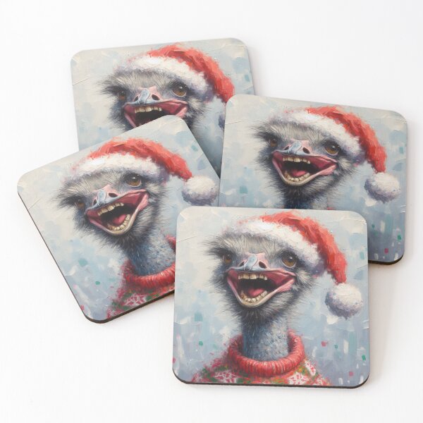 Item preview, Smiling ostrich wearing a Christmas sweater and a Santa hat designed and sold by Andreja's shop.