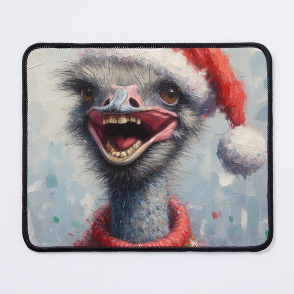 Item preview, Smiling ostrich wearing a Christmas sweater and a Santa hat designed and sold by Andreja's shop.