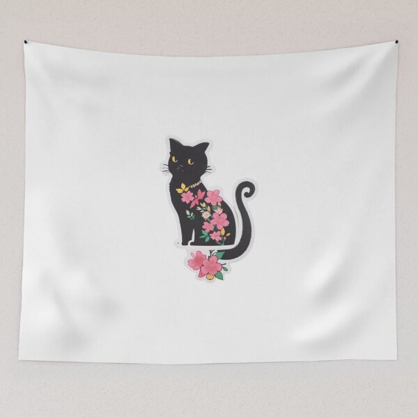 Item preview, Clipart of a cute floral black cat.  designed and sold by Vegasstickers.