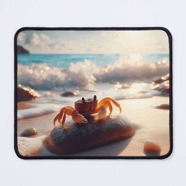 Item preview, A small sea crab sitting on the beach by the ocean waves designed and sold by ART-POD-PL.