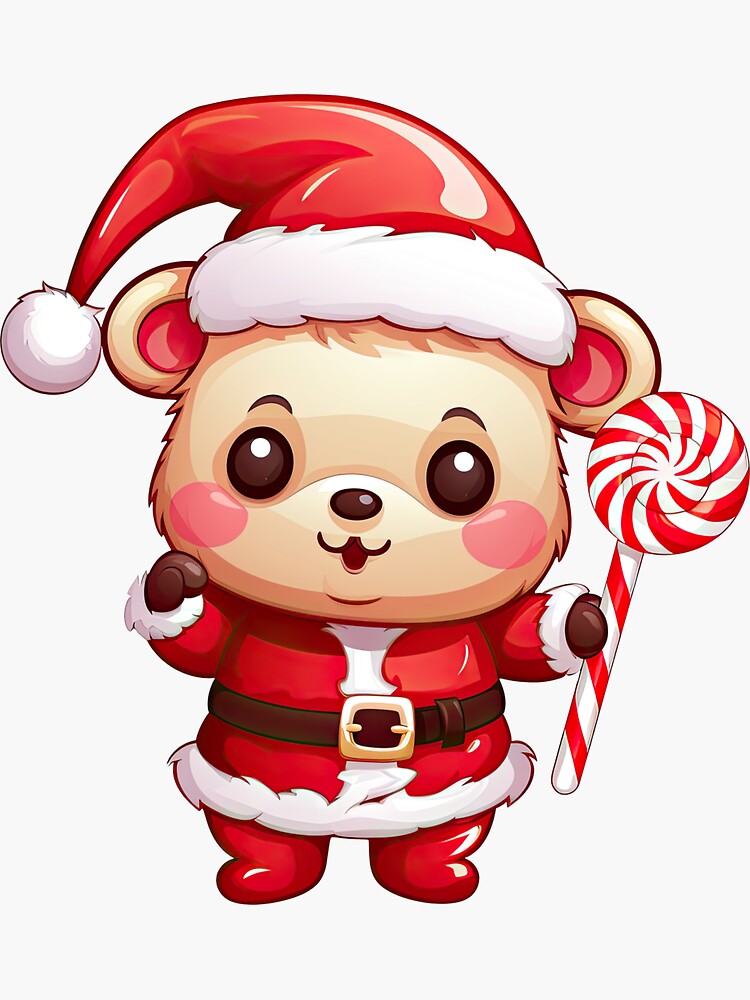Sweet Christmas Chibi Bear holding Lollipop 2 Sticker for Sale by