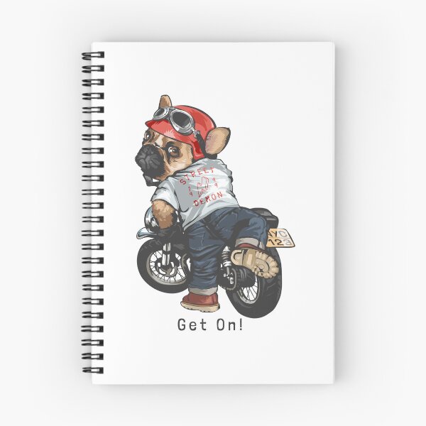Item preview, get on dog on motorbike, dog getting motorbike, cute cartoon dog motorbike designed and sold by GreyStanzione1.