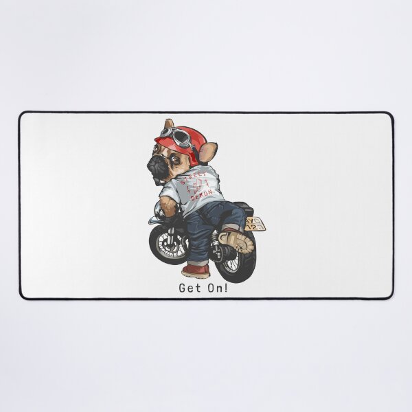Item preview, get on dog on motorbike, dog getting motorbike, cute cartoon dog motorbike designed and sold by GreyStanzione1.