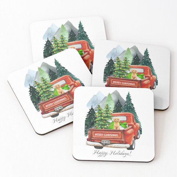 Item preview, Christmas Poodle and vintage truck winter landscape watercolor art designed and sold by adriana-holmes.
