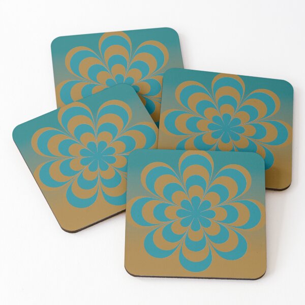 Item preview, 70s Style Large White Daisy Flowers Winter Teal and Gold Background  designed and sold by Aureusglow.