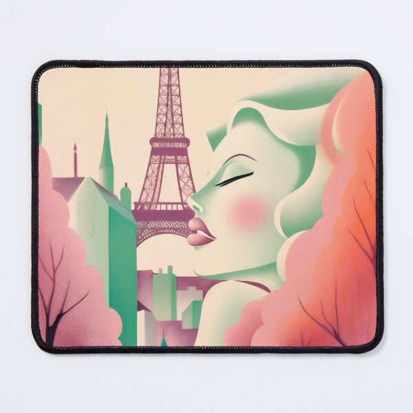 Item preview, Woman and Eiffel Tower. Vintage retro illustration in soft pastel colors designed and sold by GoldenTimesCafe.