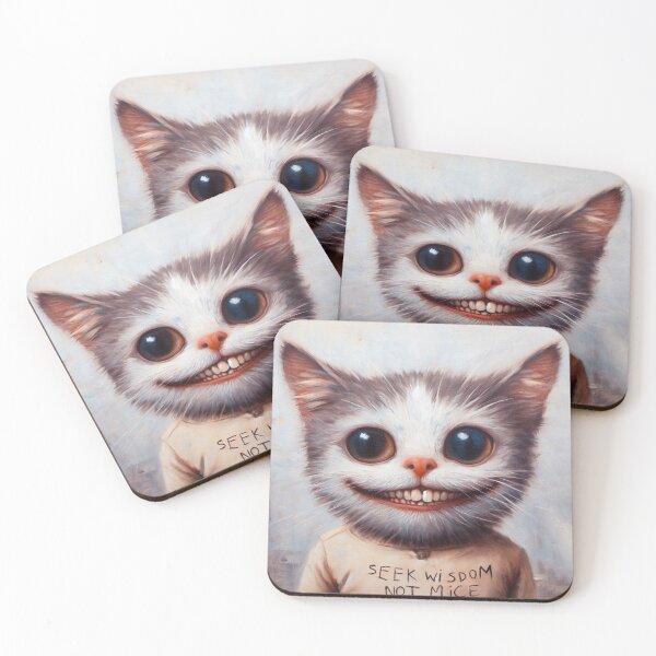 Item preview, A surreal portrait of a smiling stoic cat: Seek wisdom, not mice designed and sold by Andreja's shop.