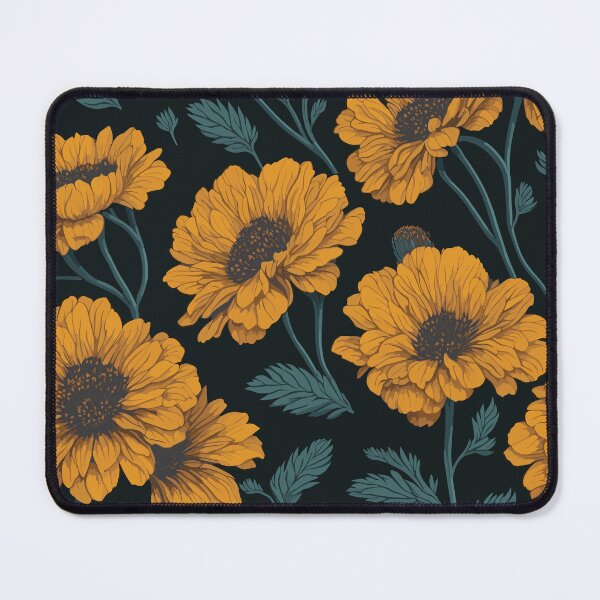 Item preview, Marigold Flower and Leaves Pattern on Black designed and sold by GraphicsClub.