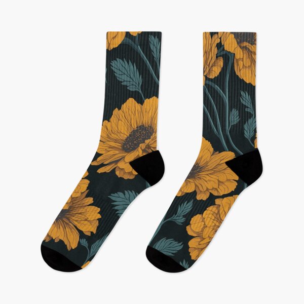 Item preview, Marigold Flower and Leaves Pattern on Black designed and sold by GraphicsClub.