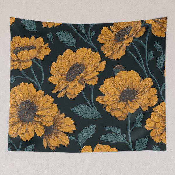 Item preview, Marigold Flower and Leaves Pattern on Black designed and sold by GraphicsClub.