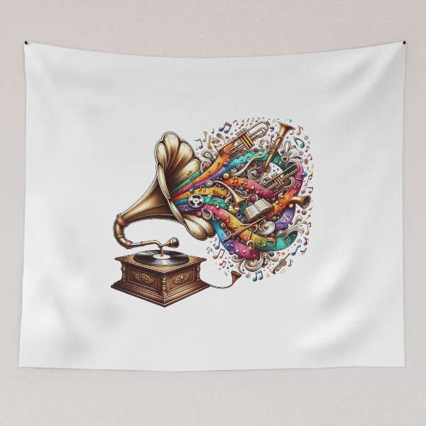 Item preview, Vintage Gramophone: Melodic Whimsy in Colorful Notes designed and sold by Jaykayl.
